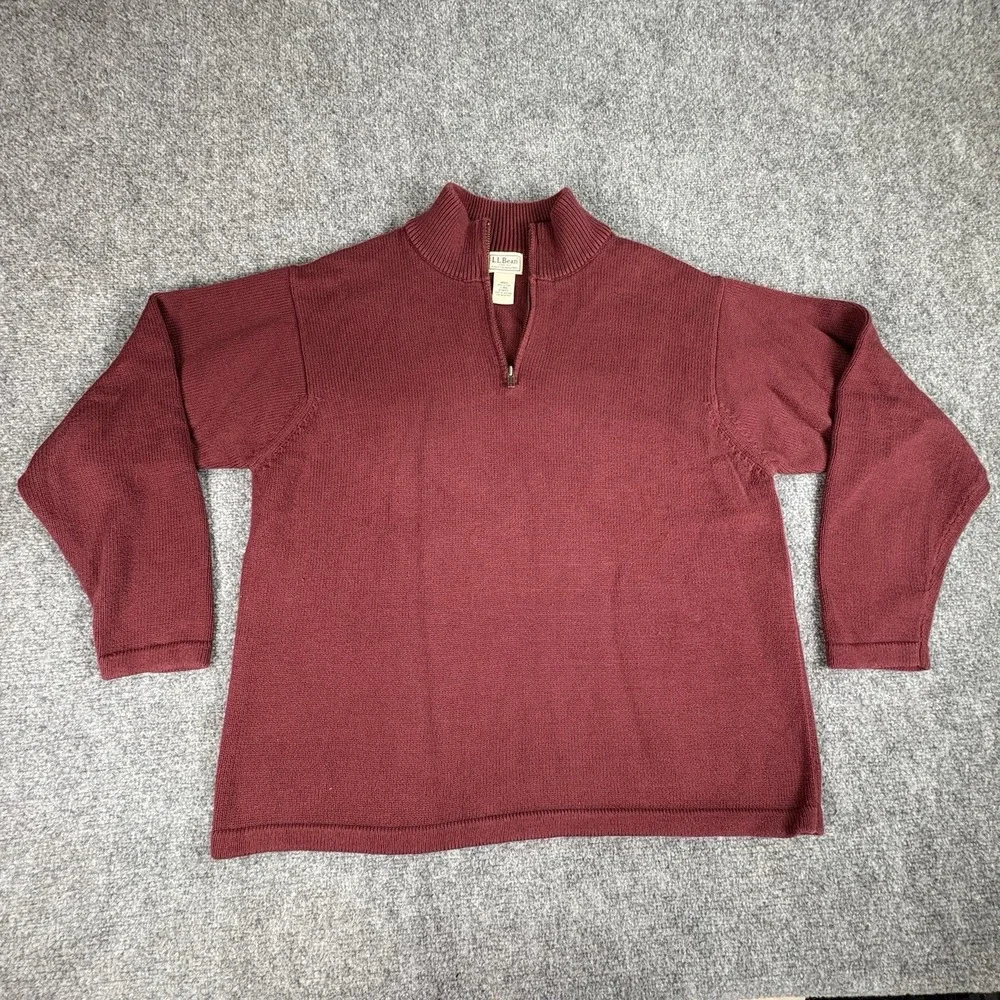 Vintage Y2K L.L.Bean Quarter Zip Sweater Men's L Red Preppy Outdoor Academia 90s